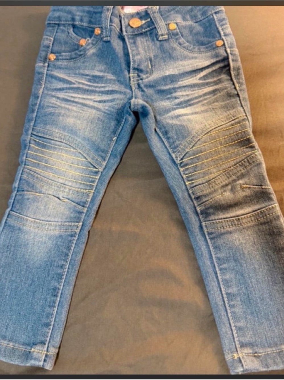 Kids Slim Fit Blue Denim Jeans with Ribbed Knee Panels